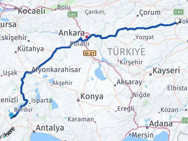 Burdur Tefenni Tokat Arası Kaç Km - Yol Haritası