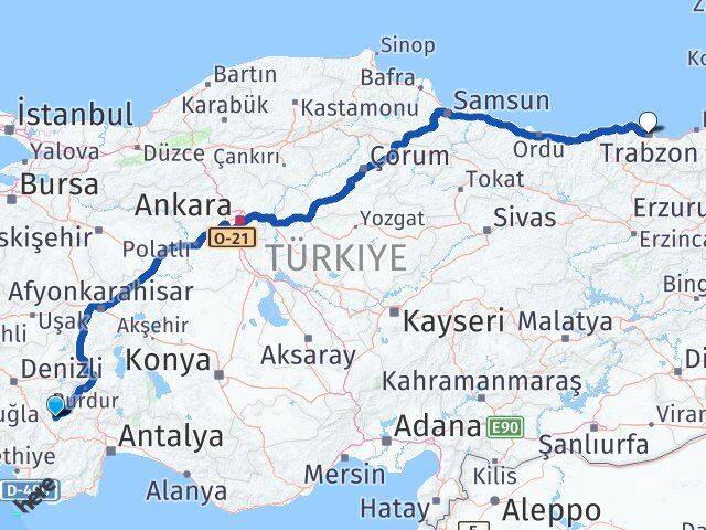 Burdur Tefenni Trabzon Arası Kaç Km - Yol Haritası