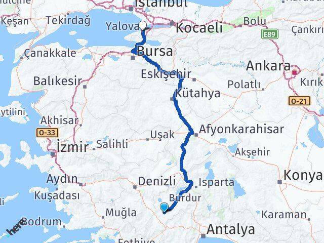 Burdur Tefenni Yalova Arası Kaç Km - Yol Haritası