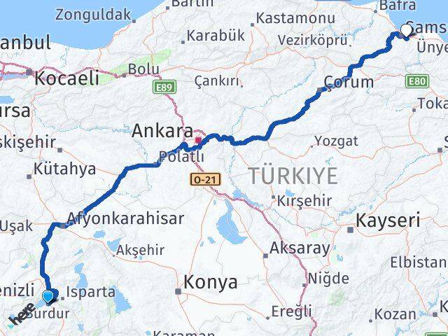Burdur Tekkeköy Arası Kaç Km - Yol Tarifi