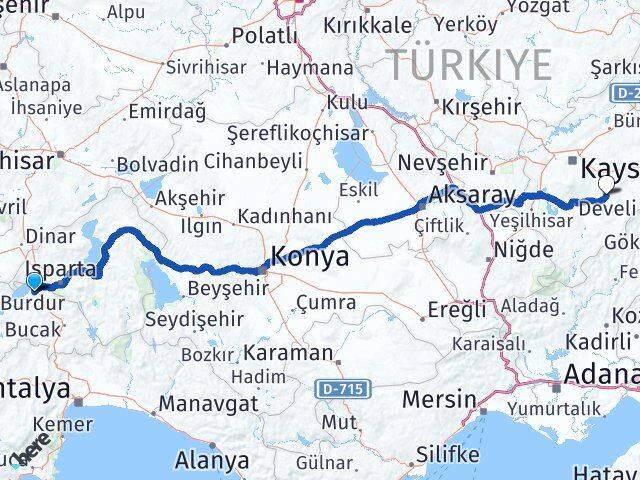 Burdur Tomarza Kayseri Arası Kaç Km - Yol Haritası