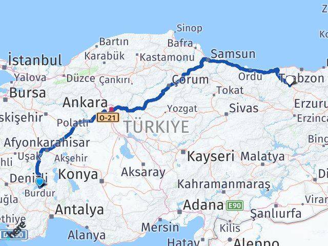 Burdur Torul Gümüşhane Arası Kaç Km - Yol Haritası