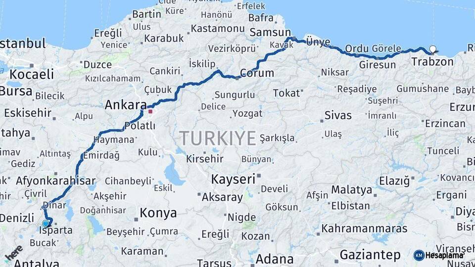 Burdur Trabzon Arası Kaç Km - Yol Haritası