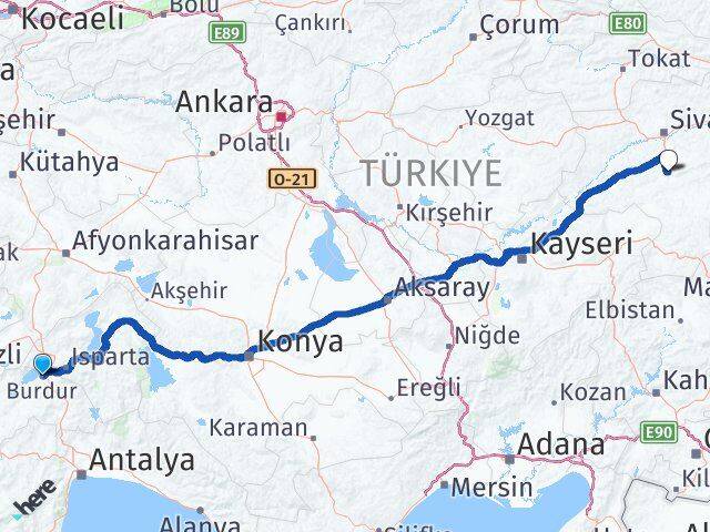 Burdur Ulaş Sivas Arası Kaç Km - Yol Haritası