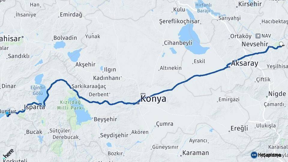 Burdur Ürgüp Nevşehir Arası Kaç Km - Yol Haritası