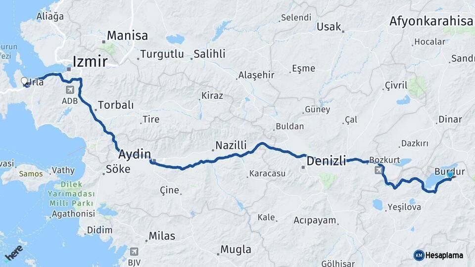 Burdur Urla İzmir Arası Kaç Km - Yol Haritası