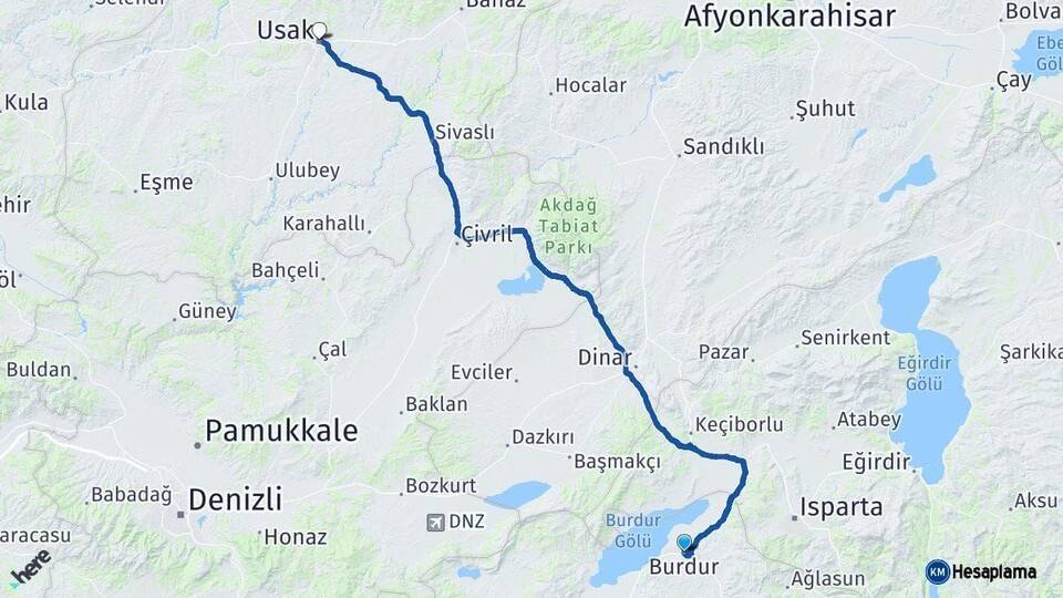 Burdur Uşak Arası Kaç Km - Yol Haritası