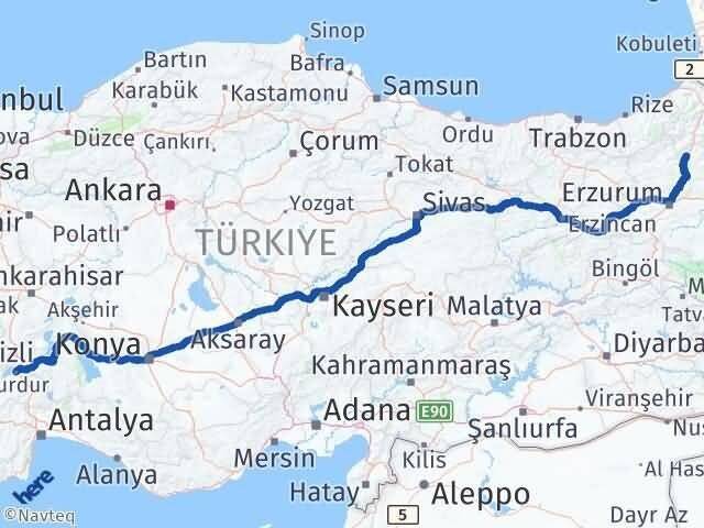 Burdur Uzundere Erzurum Arası Kaç Km - Yol Haritası