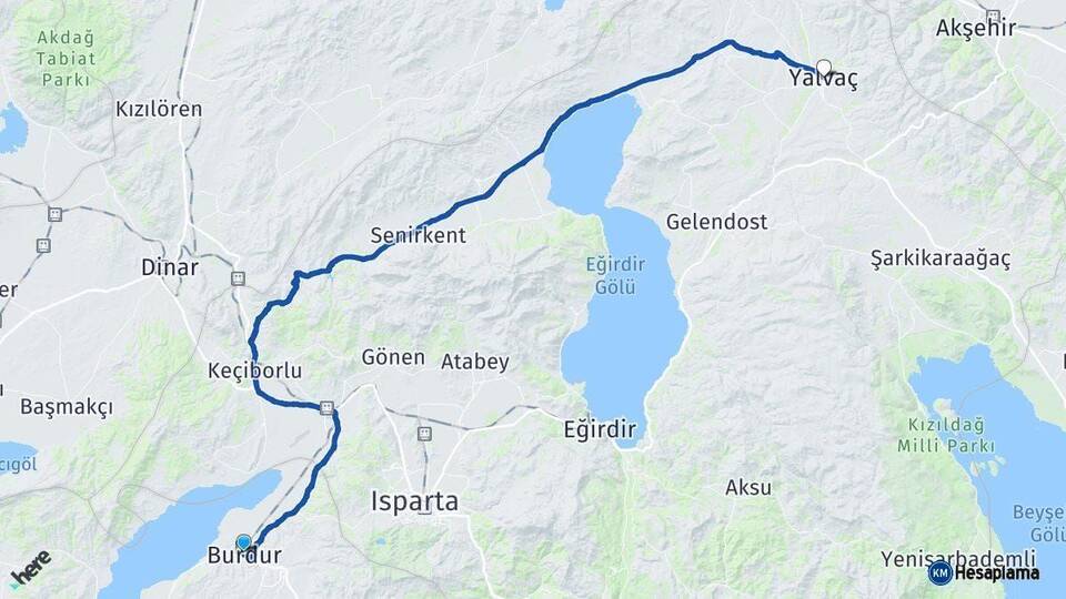 Burdur Yalvaç Isparta Arası Kaç Km - Yol Haritası