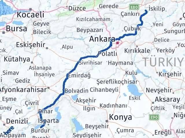 Burdur Yapraklı Çankırı Arası Kaç Km - Yol Haritası