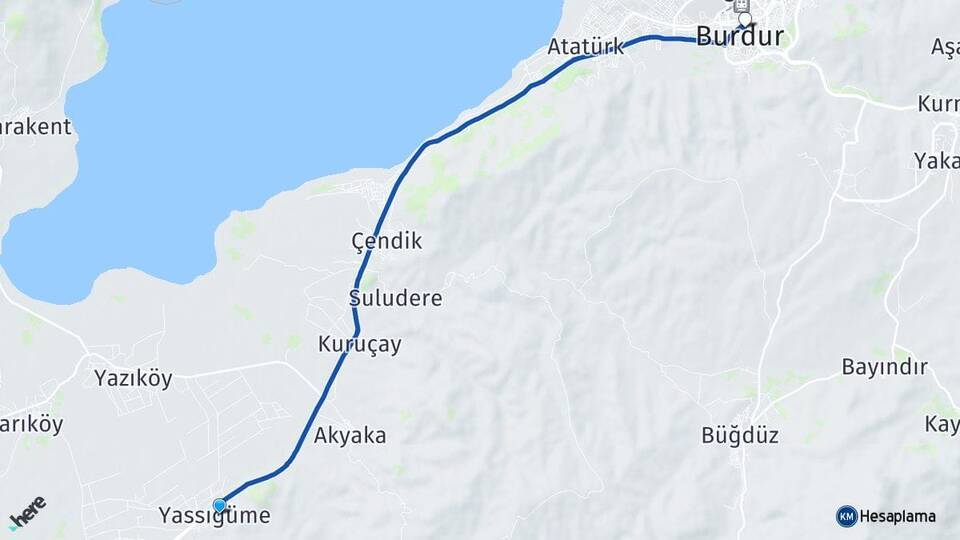 Yassıgüme Burdur Arası Kaç Km - Yol Tarifi