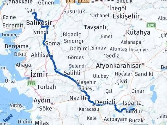 Burdur Yenice Çanakkale Arası Kaç Km - Yol Haritası
