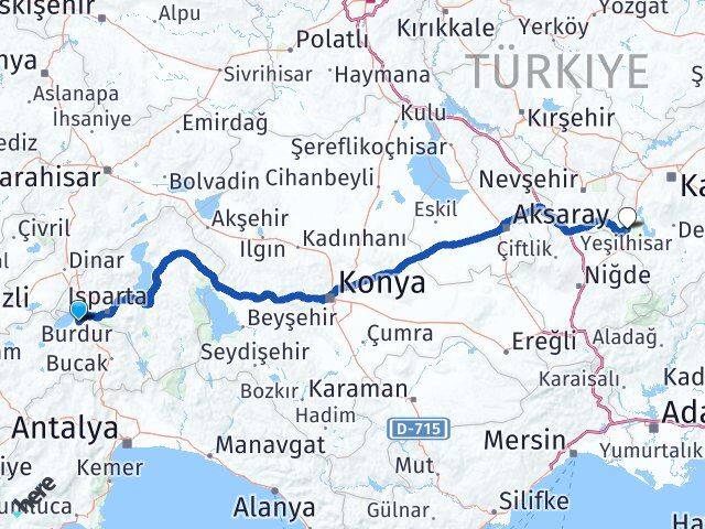 Burdur Yeşilhisar Kayseri Arası Kaç Km - Yol Haritası