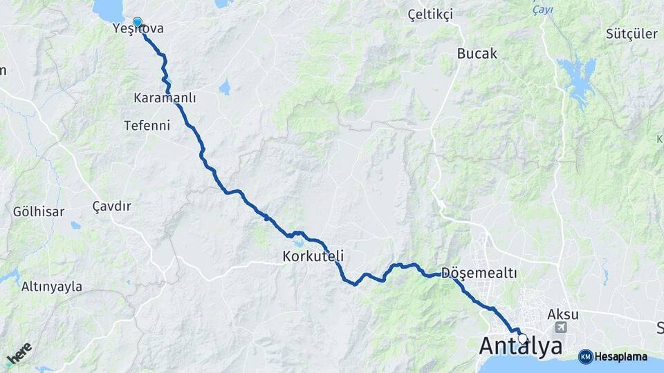 Yeşilova Antalya Arası Kaç Km - Yol Tarifi