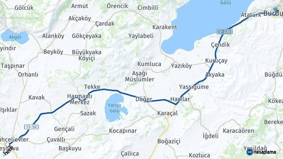 Burdur Yeşilova Arası Kaç Km - Yol Haritası