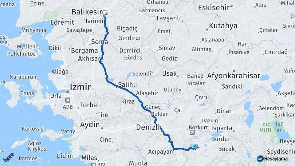Burdur Yeşilova Balıkesir Arası Kaç Km - Yol Haritası