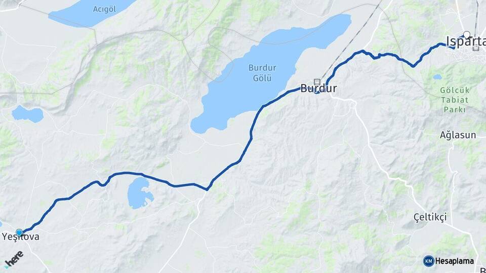 Burdur Yeşilova Isparta Arası Kaç Km - Yol Haritası