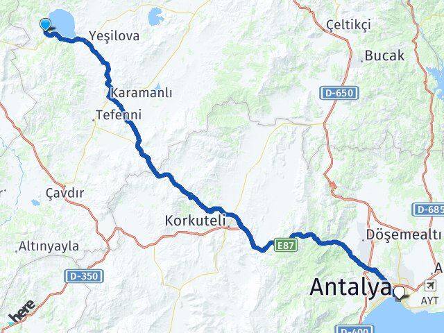 Burdur Yeşilova Salda Antalya Arası Kaç Km - Yol Haritası