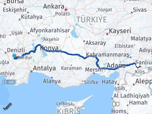 Burdur Yeşilova Salda Gaziantep Arası Kaç Km - Yol Haritası
