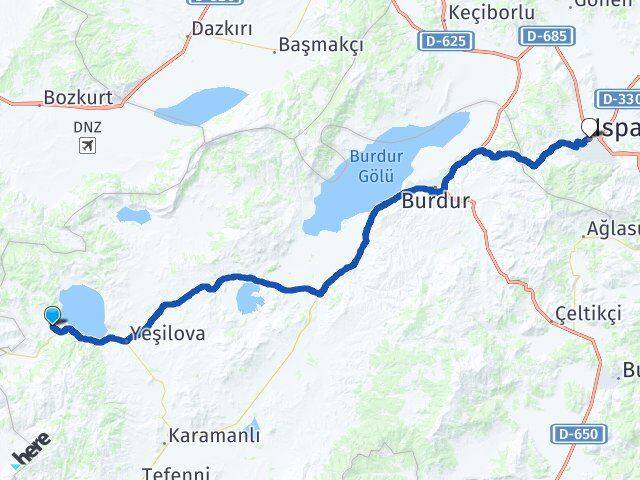 Burdur Yeşilova Salda Isparta Arası Kaç Km - Yol Haritası