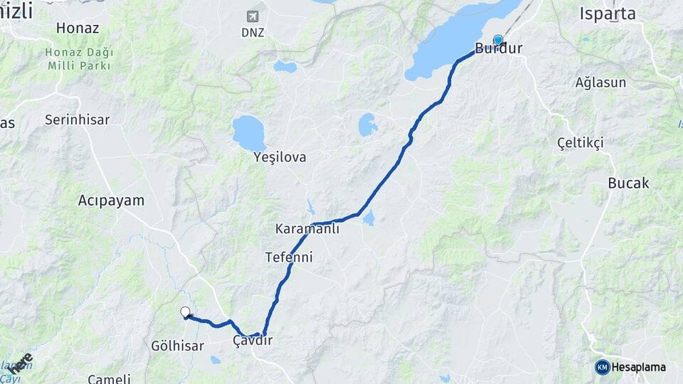 Burdur Yusufça Gölhisar Arası Kaç Km - Yol Haritası