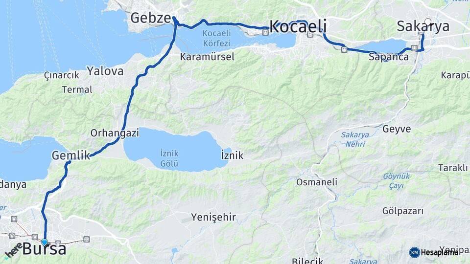 Bursa Adapazarı Sakarya Arası Kaç Km - Yol Haritası
