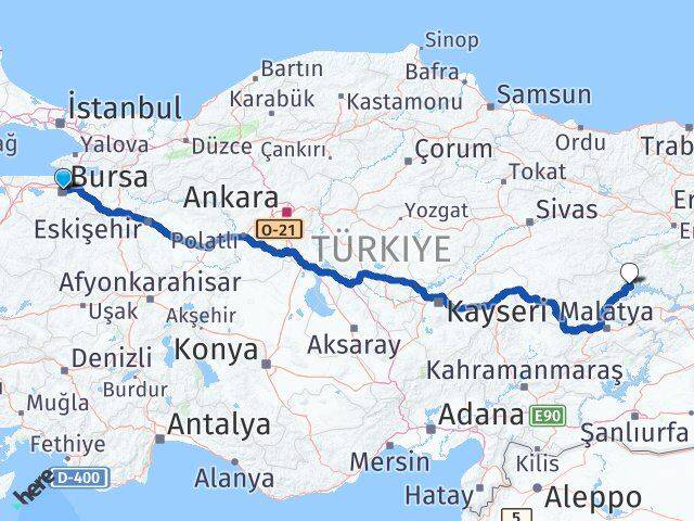 Bursa Ağın Elazığ Arası Kaç Km - Yol Haritası