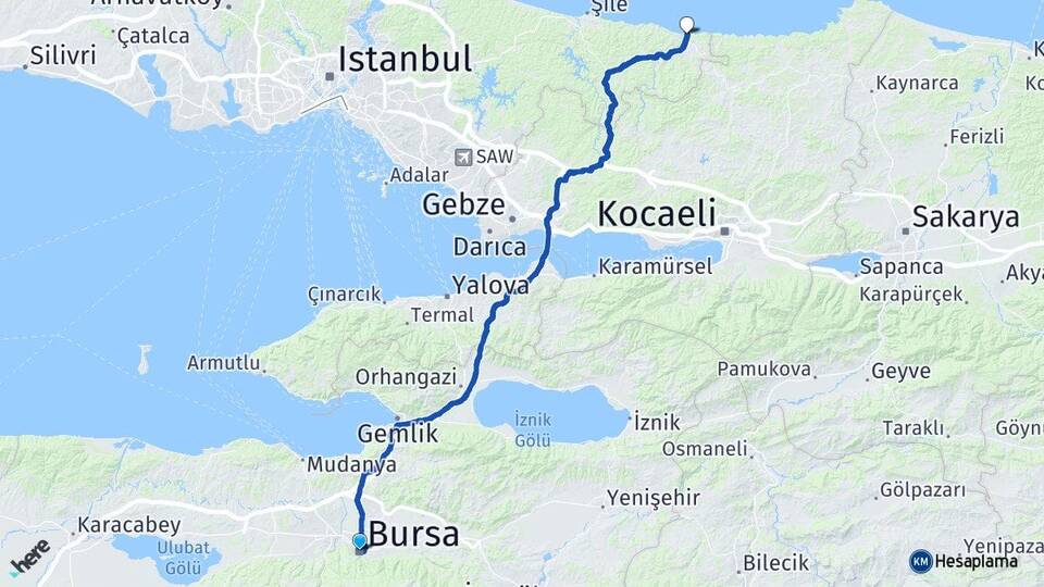 Bursa Ağva Şile İstanbul Arası Kaç Km - Yol Haritası
