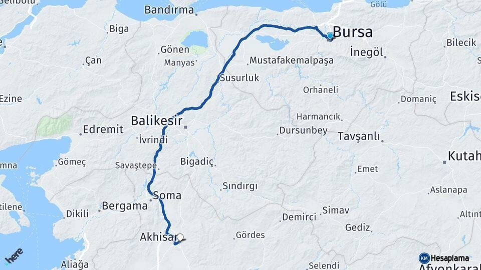 Bursa Akhisar Manisa Arası Kaç Km - Yol Haritası
