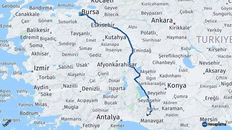 Bursa Akseki Antalya Arası Kaç Km - Yol Haritası