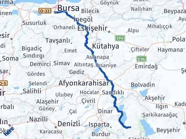 Bursa Aksu Isparta Arası Kaç Km - Yol Haritası