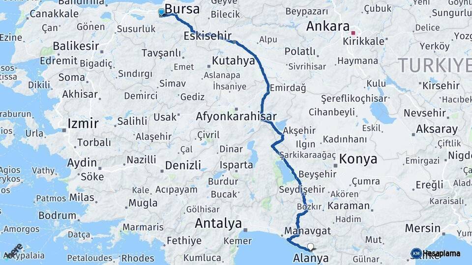 Bursa Alanya Antalya Arası Kaç Km - Yol Haritası