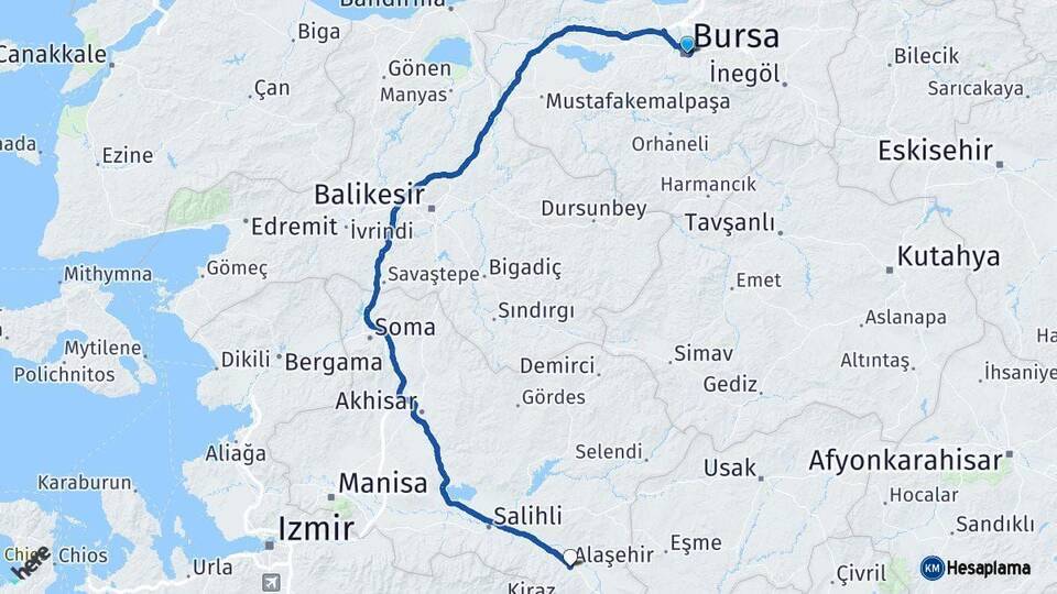 Bursa Alaşehir Manisa Arası Kaç Km - Yol Haritası