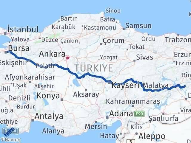 Bursa Arıcak Elazığ Arası Kaç Km - Yol Haritası