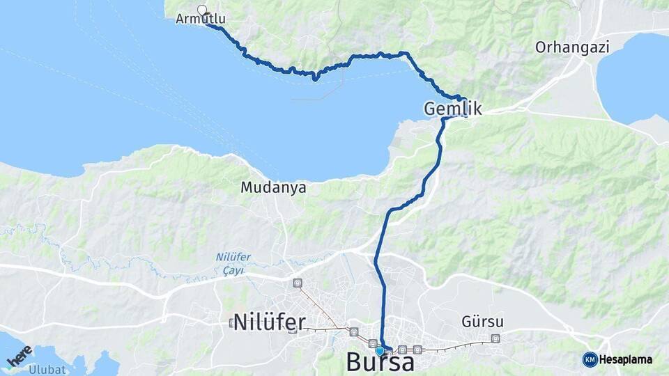 Bursa Armutlu Yalova Arası Kaç Km - Yol Haritası