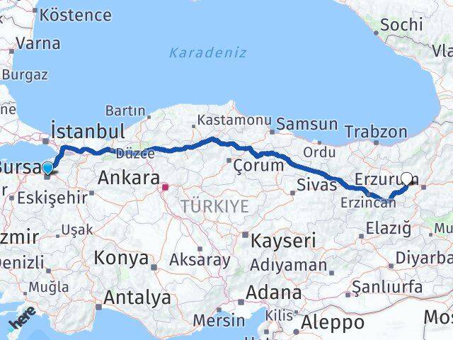 Bursa Aşkale Erzurum Arası Kaç Km - Yol Haritası
