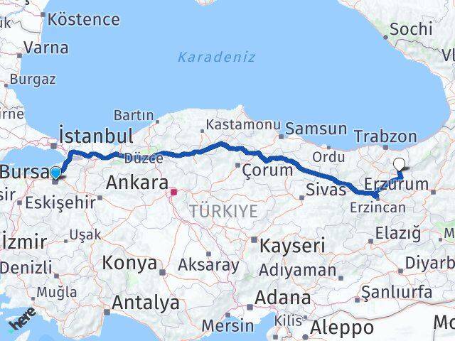 Bursa Aydıntepe Bayburt Arası Kaç Km - Yol Haritası