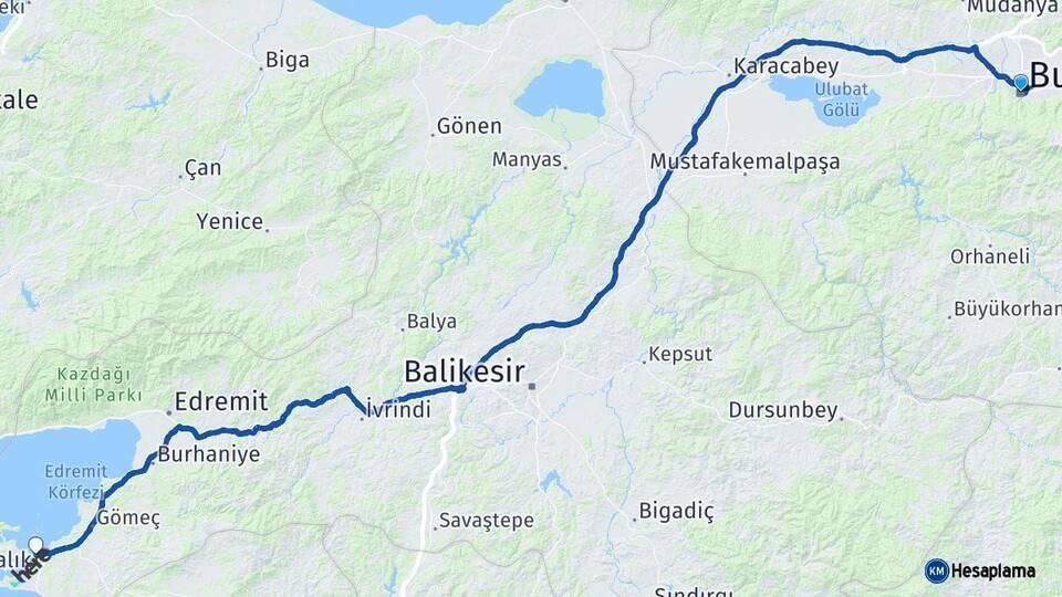 Bursa Ayvalık Balıkesir Arası Kaç Km - Yol Haritası