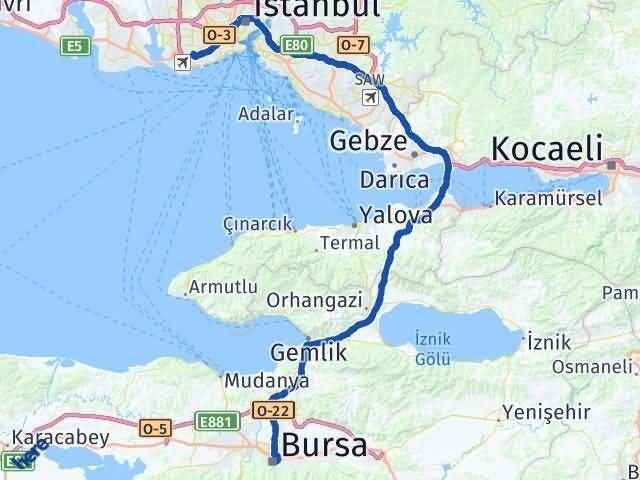 Bursa Bahçelievler İstanbul Arası Kaç Km - Yol Haritası