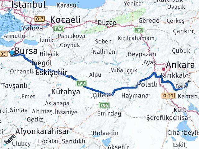 Bursa Bahşili Kırıkkale Arası Kaç Km - Yol Haritası