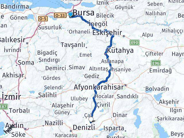 Bursa Baklan Denizli Arası Kaç Km - Yol Haritası