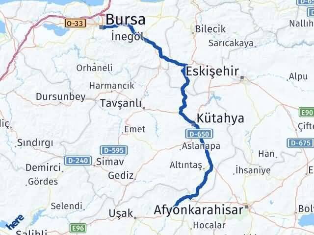 Bursa Banaz Uşak Arası Kaç Km - Yol Haritası