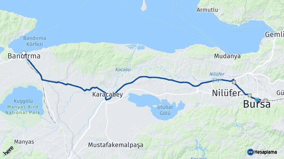 Bursa Bandırma Balıkesir Arası Kaç Km - Yol Haritası