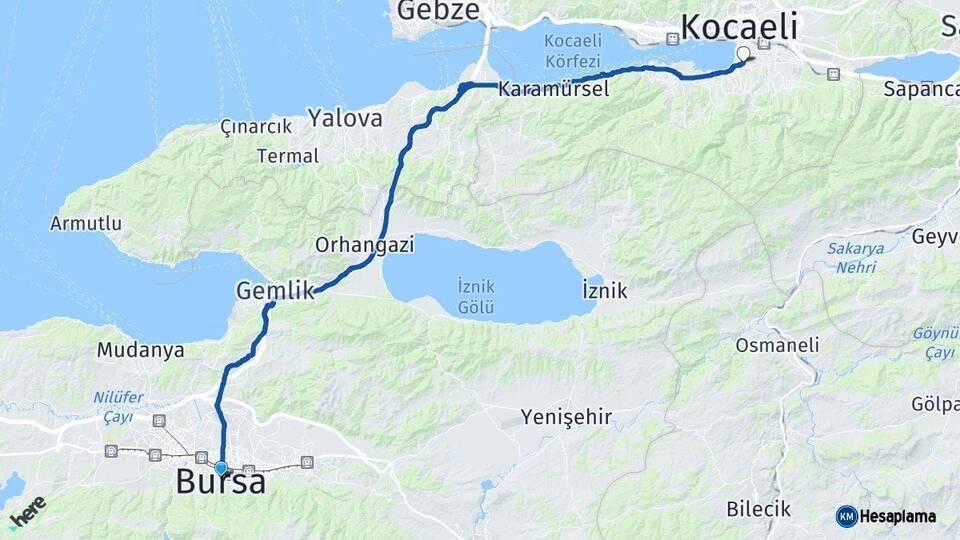 Bursa Başiskele Kocaeli Arası Kaç Km - Yol Haritası