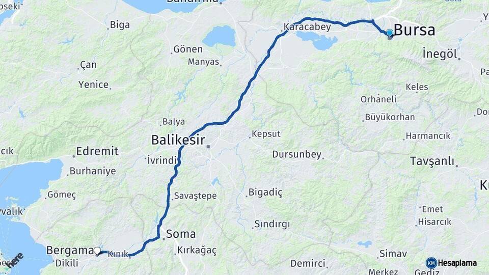 Bursa Bergama İzmir Arası Kaç Km - Yol Haritası
