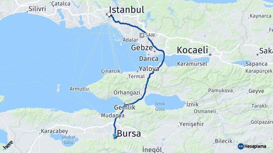 Bursa Beşiktaş İstanbul Arası Kaç Km - Yol Haritası