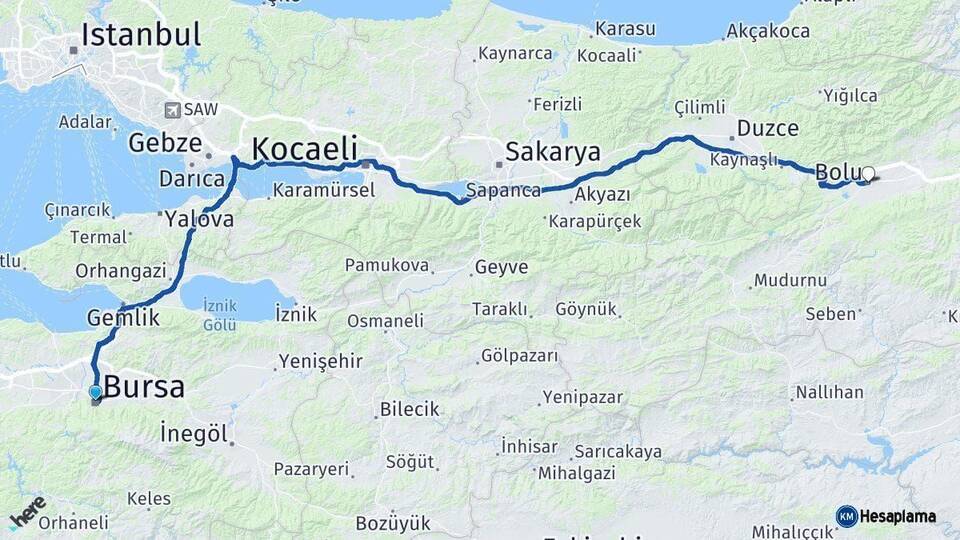 Bursa Bolu Arası Kaç Km - Yol Haritası