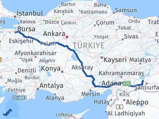Bursa Bozova Şanlıurfa Arası Kaç Km - Yol Haritası