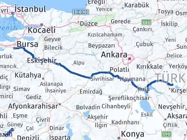 Bursa Boztepe Kırşehir Arası Kaç Km - Yol Haritası