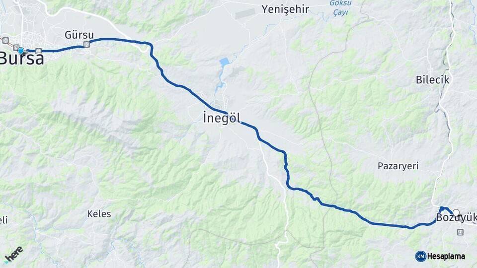 Bursa Bozüyük Bilecik Arası Kaç Km - Yol Haritası